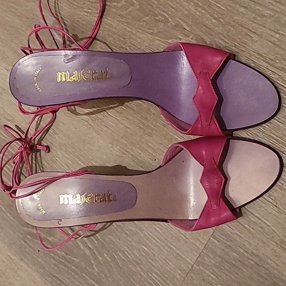 Vintage Italian leather Maserati pink lace up stiletto heeled sandals - Picture 3 of 4